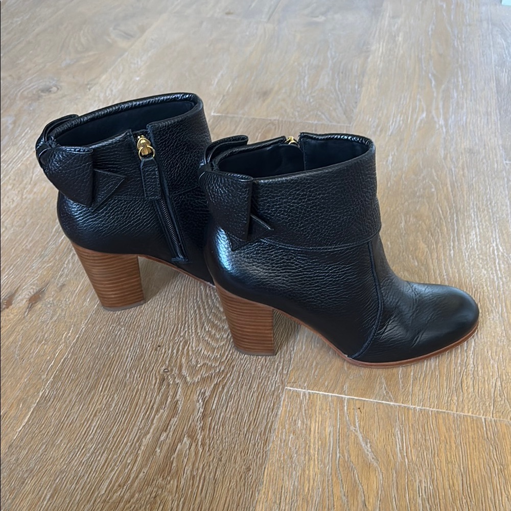 Kate Spade Black Leather Ankle Booties with Bow Accent